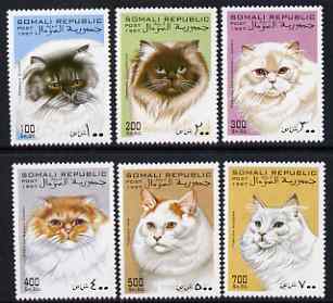 Somalia 1997 Domestic Cats perf set of 6 unmounted mint. Note this item is privately produced and is offered purely on its thematic appeal, stamps on , stamps on  stamps on cats