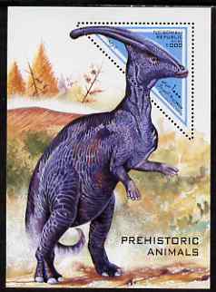 Somalia 1997 Prehistoric Animals miniature sheet containing triangular 1000s value unmounted mint, stamps on dinosaurs, stamps on triangulars
