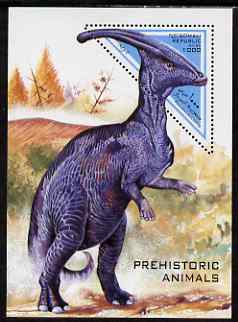 Somalia 1997 Prehistoric Animals miniature sheet containing triangular 1000s value unmounted mint, stamps on dinosaurs, stamps on triangulars