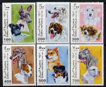 Somalia 1999 Dogs perf set of 6 unmounted mint. Note this item is privately produced and is offered purely on its thematic appeal, stamps on , stamps on  stamps on dogs, stamps on  stamps on  