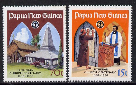 Papua New Guinea 1986 Lutheran Church set of 2 unmounted mint, SG 529-30, stamps on , stamps on  stamps on churches, stamps on religion, stamps on bibles