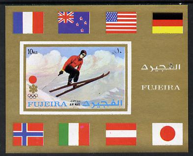 Fujeira 1972 Winter Olympics (Skiing) imperf m/sheet unmounted mint, Mi BL 100B, stamps on , stamps on  stamps on flags    sport     skiing    olympics