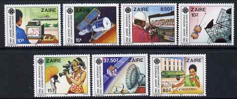 Zaire 1984 World Communications Year perf set of 7 unmounted mint SG 1180-86, stamps on communications, stamps on computers, stamps on satellites, stamps on radios, stamps on telephones, stamps on cameras, stamps on 