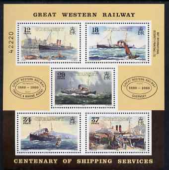 Guernsey 1989 Centenary of Great Western Railway Steamer Services perf m/sheet unmounted mint, SG MS 468, stamps on , stamps on  stamps on ships, stamps on  stamps on railways, stamps on  stamps on lighthouses, stamps on  stamps on paddle steamers