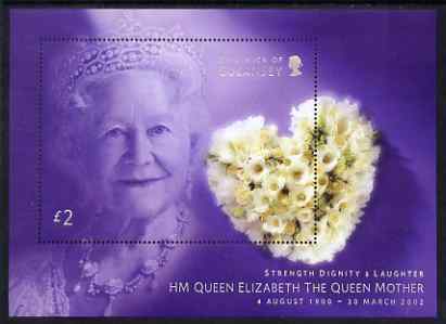 Guernsey 2002 Queen Elizabeth the Queen Mother Commemoration perf m/sheet unmounted mint, SG MS 971, stamps on , stamps on  stamps on royalty, stamps on  stamps on queen mother