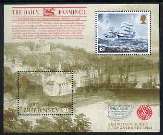 Guernsey 1997 Pacific 97 Stamp Exhibition perf m/sheet unmounted mint, SG MS 740, stamps on , stamps on  stamps on stamp exhibitions, stamps on  stamps on ships, stamps on  stamps on newspapers, stamps on  stamps on ports