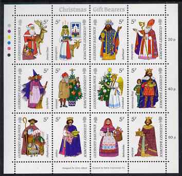 Guernsey 1985 Christmas - Gift Bearers perf sheetlet containing set of 12 values unmounted mint, SG 343-54, stamps on christmas, stamps on 