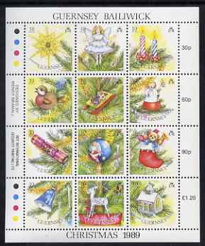 Guernsey 1989 Christmas - Tree Decorations perf sheetlet containing set of 12 values unmounted mint, SG 474-85, stamps on , stamps on  stamps on christmas, stamps on  stamps on bells, stamps on  stamps on candles, stamps on  stamps on 