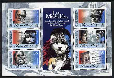 Guernsey 2002 Victor Hugo's Les Miserables perf sheetlet containing set of 6 values unmounted mint, SG MS 941, stamps on , stamps on  stamps on literature, stamps on  stamps on entertainments, stamps on  stamps on theatre, stamps on  stamps on music, stamps on  stamps on police