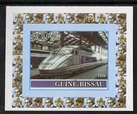 Guinea - Bissau 2008 Railways - TGV 500f individual imperf deluxe sheet unmounted mint. Note this item is privately produced and is offered purely on its thematic appeal, stamps on railways