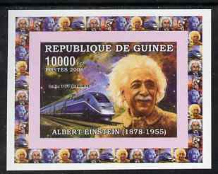 Guinea - Conakry 2006 Albert Einstein individual imperf deluxe sheet #2 with TGV Train, unmounted mint. Note this item is privately produced and is offered purely on its thematic appeal as Yv 320, stamps on , stamps on  stamps on personalities, stamps on  stamps on einstein, stamps on  stamps on science, stamps on  stamps on physics, stamps on  stamps on nobel, stamps on  stamps on einstein, stamps on  stamps on maths, stamps on  stamps on space, stamps on  stamps on judaica, stamps on  stamps on atomics, stamps on  stamps on railways, stamps on  stamps on personalities, stamps on  stamps on einstein, stamps on  stamps on science, stamps on  stamps on physics, stamps on  stamps on nobel, stamps on  stamps on maths, stamps on  stamps on space, stamps on  stamps on judaica, stamps on  stamps on atomics