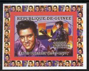 Guinea - Conakry 2006 Elvis Presley individual imperf deluxe sheet #1, unmounted mint. Note this item is privately produced and is offered purely on its thematic appeal a..., stamps on personalities, stamps on elvis, stamps on music, stamps on films, stamps on cinema, stamps on movies, stamps on pops, stamps on rock