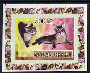 Guinea - Bissau 2007 Domestic cats 500f individual imperf deluxe sheet #3 unmounted mint. Note this item is privately produced and is offered purely on its thematic appea..., stamps on cats