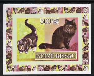 Guinea - Bissau 2007 Domestic cats 500f individual imperf deluxe sheet #4 unmounted mint. Note this item is privately produced and is offered purely on its thematic appea..., stamps on cats