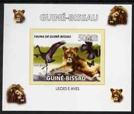 Guinea - Bissau 2008 Fauna individual imperf deluxe sheet #01 showing Lion & Crane, unmounted mint , stamps on , stamps on  stamps on animals, stamps on  stamps on birds, stamps on  stamps on cats, stamps on  stamps on lions, stamps on  stamps on cranes