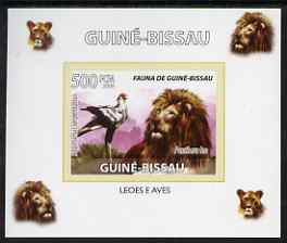 Guinea - Bissau 2008 Fauna individual imperf deluxe sheet #02 showing Lion & Secretary Bird, unmounted mint , stamps on animals, stamps on birds, stamps on cats, stamps on lions, stamps on 