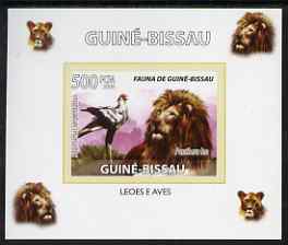 Guinea - Bissau 2008 Fauna individual imperf deluxe sheet #02 showing Lion & Secretary Bird, unmounted mint , stamps on , stamps on  stamps on animals, stamps on  stamps on birds, stamps on  stamps on cats, stamps on  stamps on lions, stamps on  stamps on 