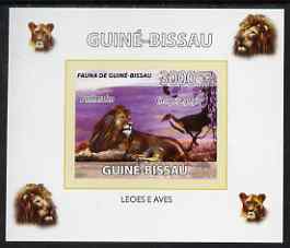 Guinea - Bissau 2008 Fauna individual imperf deluxe sheet #04 showing Lion & African Crake, unmounted mint , stamps on animals, stamps on birds, stamps on cats, stamps on lions, stamps on 