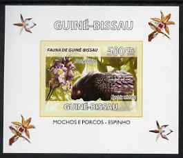 Guinea - Bissau 2008 Fauna individual imperf deluxe sheet #07 showing Porcupine & Dactylorhiza Orchid, unmounted mint. Note this item is privately produced and is offered purely on its thematic appeal , stamps on animals, stamps on porcupines, stamps on orchids, stamps on flowers