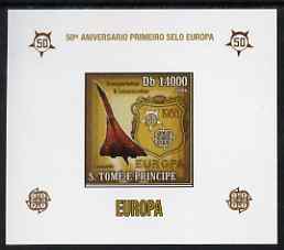 St Thomas & Prince Islands 2006 50th Anniversary of First Europa Stamp individual imperf deluxe sheet #04 showing Concorde & Logos, unmounted mint. Note this item is priv..., stamps on aviation, stamps on concorde, stamps on europa, stamps on stamp centenaries