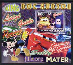 Benin 2007 Disney's Lightning McQueen #5 perf m/sheet showing Luigi & Guido unmounted mint, stamps on disney, stamps on films, stamps on cinema, stamps on movies, stamps on cartoons, stamps on cars
