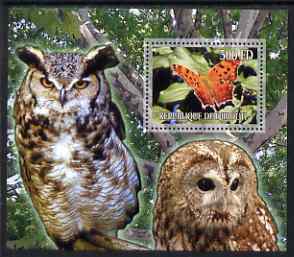 Djibouti 2006 Owl & Butterfly #2 perf m/sheet unmounted mint. Note this item is privately produced and is offered purely on its thematic appeal, stamps on , stamps on  stamps on butterflies, stamps on  stamps on birds, stamps on  stamps on owls, stamps on  stamps on birds of prey