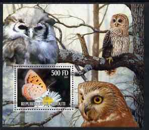 Djibouti 2006 Owl & Butterfly #4 perf m/sheet unmounted mint. Note this item is privately produced and is offered purely on its thematic appeal, stamps on , stamps on  stamps on butterflies, stamps on  stamps on birds, stamps on  stamps on owls, stamps on  stamps on birds of prey