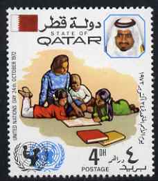 Qatar 1972 Children with Books (UNICEF) 4d unmounted mint SG 438, stamps on , stamps on  stamps on united nations, stamps on  stamps on children, stamps on  stamps on education, stamps on  stamps on books