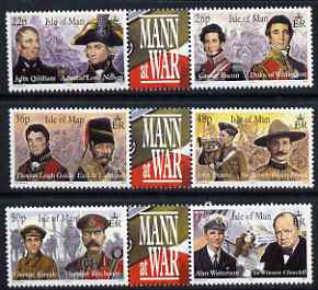 Isle of Man 2000 Isle of Man at War set of 6 (3 x 2 se-tenant pairs with label between) unmounted mint, SG 887-92, stamps on , stamps on  stamps on personalities, stamps on  stamps on nelson, stamps on  stamps on wellington, stamps on  stamps on personalities, stamps on  stamps on churchill, stamps on  stamps on constitutions, stamps on  stamps on  ww2 , stamps on  stamps on masonry, stamps on  stamps on masonics, stamps on  stamps on , stamps on  stamps on kitchener, stamps on  stamps on cardigan, stamps on  stamps on baden powell, stamps on  stamps on militaria, stamps on  stamps on scouts, stamps on  stamps on ships, stamps on  stamps on  ww2 , stamps on  stamps on music