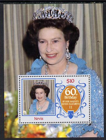 Nevis 1986 Queens 60th Birthday m/sheet unmounted mint SG MS 388, stamps on royalty        60th birthday