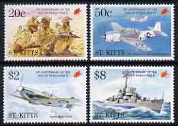 St Kitts 1995 50th Anniversary or End of Second World War set of 4 unmounted mint, SG 435-38, stamps on aviation, stamps on ships, stamps on militaria, stamps on  ww2 , stamps on 