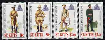 St Kitts 1996 Centenary of Defence Force set of 4 Military Uniforms unmounted mint, SG 464-67, stamps on militaria, stamps on military uniforms, stamps on 