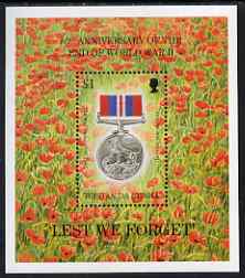 Tristan da Cunha 1995 50th Anniversary or End of Second World War $3 miniature sheet unmounted mint, SG MS584, stamps on , stamps on  stamps on medals, stamps on  stamps on  ww2 , stamps on  stamps on animals, stamps on  stamps on lions, stamps on  stamps on dragons, stamps on  stamps on flowers, stamps on  stamps on poppies