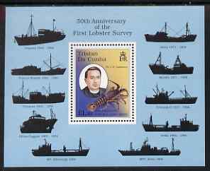 Tristan da Cunha 1998 50th Anniversary of First Lobster Survey m/sheet unmounted mint, SG MS636, stamps on , stamps on  stamps on ships, stamps on  stamps on marine life, stamps on  stamps on lobsters, stamps on  stamps on fish, stamps on  stamps on fishing