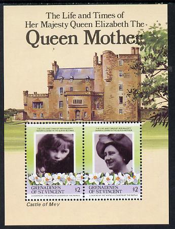 St Vincent - Grenadines 1985 Life & Times of HM Queen Mother (Castle of May) m/sheet unmounted mint (SG MS  411), stamps on , stamps on  stamps on buildings  castles  royalty      queen mother