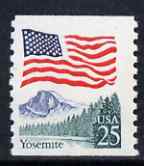 United States 1988 25c Coil Stamp - Flag over Half Dome, Yosemite National Park unmounted mint, SG2352, stamps on flags, stamps on national parks, stamps on mountains