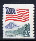 United States 1988 25c Coil Stamp - Flag over Half Dome, Yosemite National Park unmounted mint, SG2352, stamps on flags, stamps on national parks, stamps on mountains