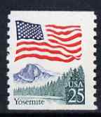 United States 1988 25c Coil Stamp - Flag over Half Dome, Yosemite National Park unmounted mint, SG2352, stamps on , stamps on  stamps on flags, stamps on  stamps on national parks, stamps on  stamps on mountains