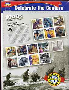 United States 1999 The Twentieth Century (4th series) The 1940s se-tenant sheetlet of 15 unmounted mint, SG 3564a, stamps on sports, stamps on baseball, stamps on communications, stamps on dance, stamps on dancing, stamps on arts, stamps on artists, stamps on music, stamps on personalities, stamps on films, stamps on sport