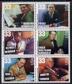 United States 1999 Hollywood Composers se-tenant block of six unmounted mint, SG 3651a, stamps on , stamps on  stamps on music, stamps on  stamps on personalities, stamps on  stamps on films, stamps on  stamps on composers, stamps on  stamps on movies, stamps on  stamps on cinema