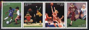 United States 2000 Youth Team Sports se-tenant strip of 4 unmounted mint, SG 3787a, stamps on , stamps on  stamps on sports, stamps on  stamps on football, stamps on  stamps on baseball, stamps on  stamps on basketball, stamps on  stamps on sport