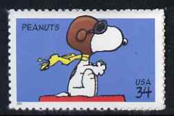 United States 2001 Peanuts (comic strip) - Snoopy as World War 1 Flying Ace self adhesive unmounted mint, SG 3976, stamps on cartoons, stamps on dogs, stamps on self adhesive