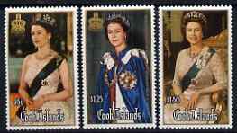 Cook Islands 1986 60th Birthday of the Queen perf set of 3 unmounted mint, SG 1065-7, stamps on , stamps on  stamps on royalty, stamps on  stamps on 