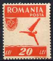 Rumania 1946 Sports - Diving 20L red unmounted mint SG 1817, stamps on diving