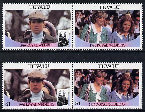 Tuvalu 1986 Royal Wedding (Andrew & Fergie) $1 perf se-tenant pair with face value omitted unmounted mint, stamps on royalty, stamps on andrew, stamps on fergie, stamps on , stamps on diana