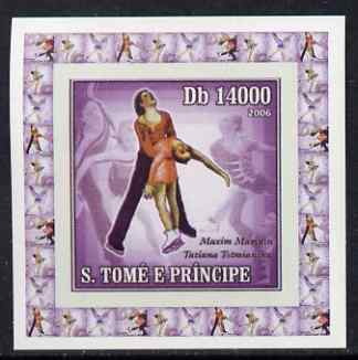 St Thomas & Prince Islands 2006 Ice Skating #1 - Maxim Marinin & Tatiana Totmianina individual imperf deluxe sheet unmounted mint. Note this item is privately produced an..., stamps on personalities, stamps on sport, stamps on ice skating, stamps on dance, stamps on dancing