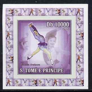 St Thomas & Prince Islands 2006 Ice Skating #2 - Shizuka Arakawa individual imperf deluxe sheet unmounted mint. Note this item is privately produced and is offered purely on its thematic appeal, stamps on personalities, stamps on sport, stamps on ice skating, stamps on dance, stamps on dancing