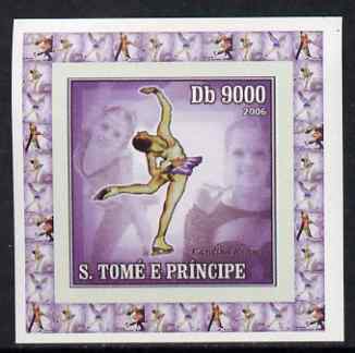 St Thomas & Prince Islands 2006 Ice Skating #4 - Carolina Kostner individual imperf deluxe sheet unmounted mint. Note this item is privately produced and is offered purely on its thematic appeal, stamps on , stamps on  stamps on personalities, stamps on  stamps on sport, stamps on  stamps on ice skating, stamps on  stamps on dance, stamps on  stamps on dancing