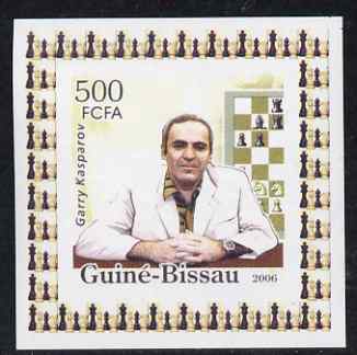 Guinea - Bissau 2006 World Chess Masters #4 - Garry Kasparov individual imperf deluxe sheet unmounted mint. Note this item is privately produced and is offered purely on its thematic appeal, stamps on , stamps on  stamps on personalities, stamps on  stamps on chess