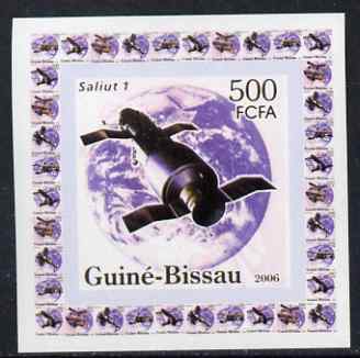 Guinea - Bissau 2006 Satellites #1 - Salyut 1 individual imperf deluxe sheet unmounted mint. Note this item is privately produced and is offered purely on its thematic appeal, stamps on space, stamps on satellites